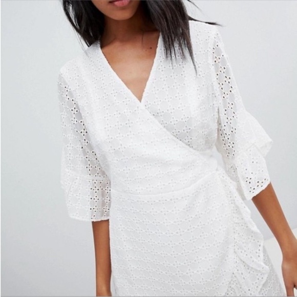 ALLSAINTS eyelet wrap white mini ruffle dress - Picture 4 of 14